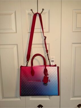 Michael Kors Mirella Medium Ombré Signature Tote Bag NWT Dark Raspberry Multi